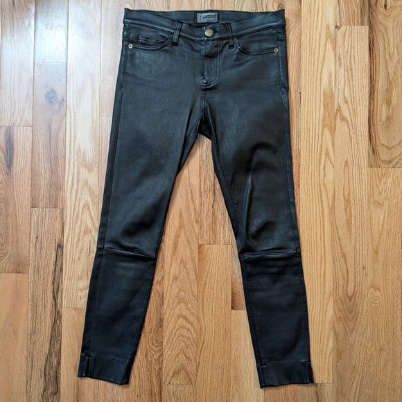 CURRENT ELLIOTT THE SIDE SLIT CROPPED LEATHER LEGGING, SZ 28 Black Retail $998 - Picture 1 of 9
